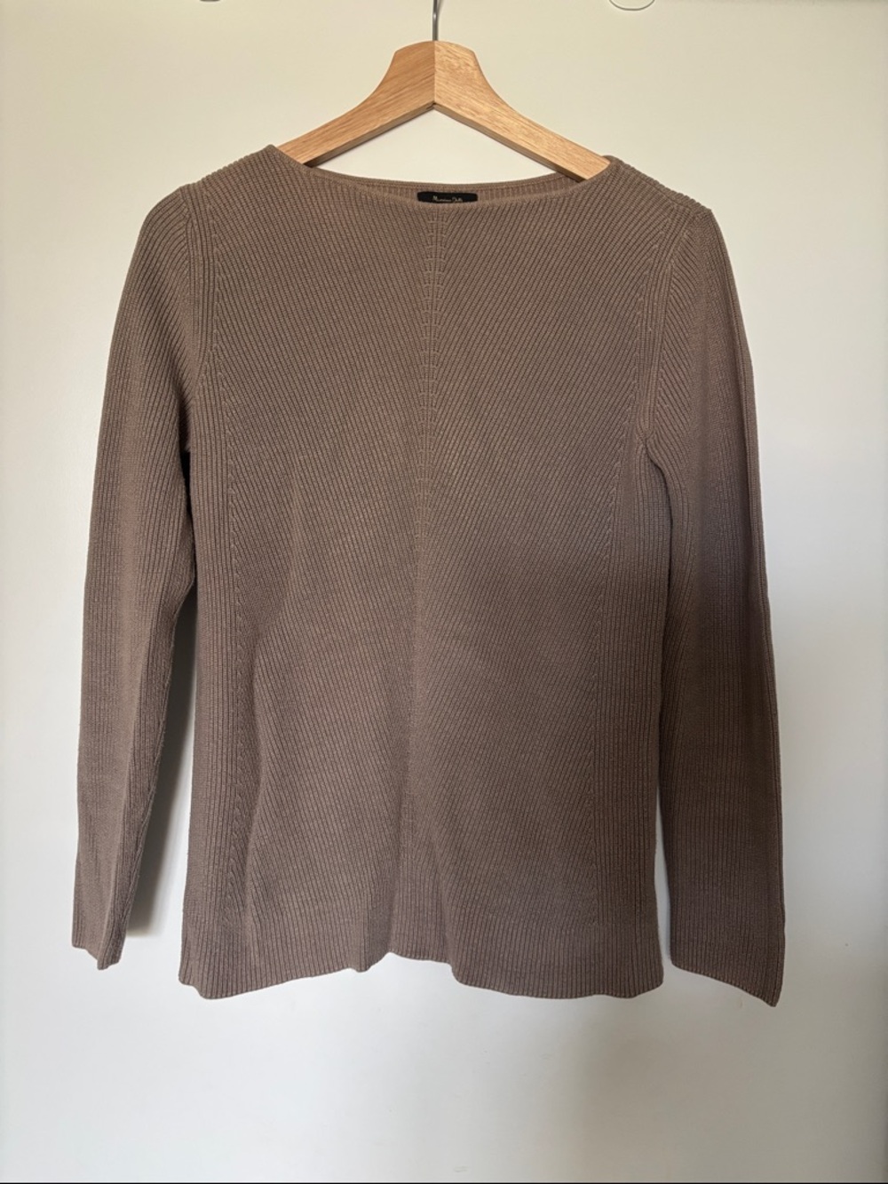Massimo Dutti 100% cotton Ribbed Crewneck Sweater in Beige Taupe Brown